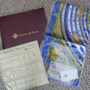 ESTATE CAMROSE & KROSS JACKIE KENNEDY BLUE & MULTICOLOR ASTROLOGY SILK SCARF